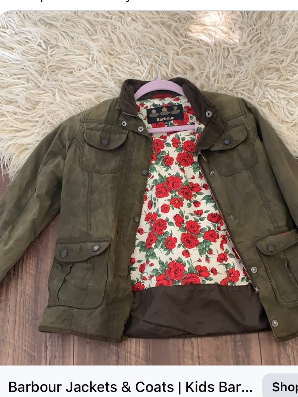 Barbour Teens Olive Green Raincoat Liberty waxed chore coat barn quilted